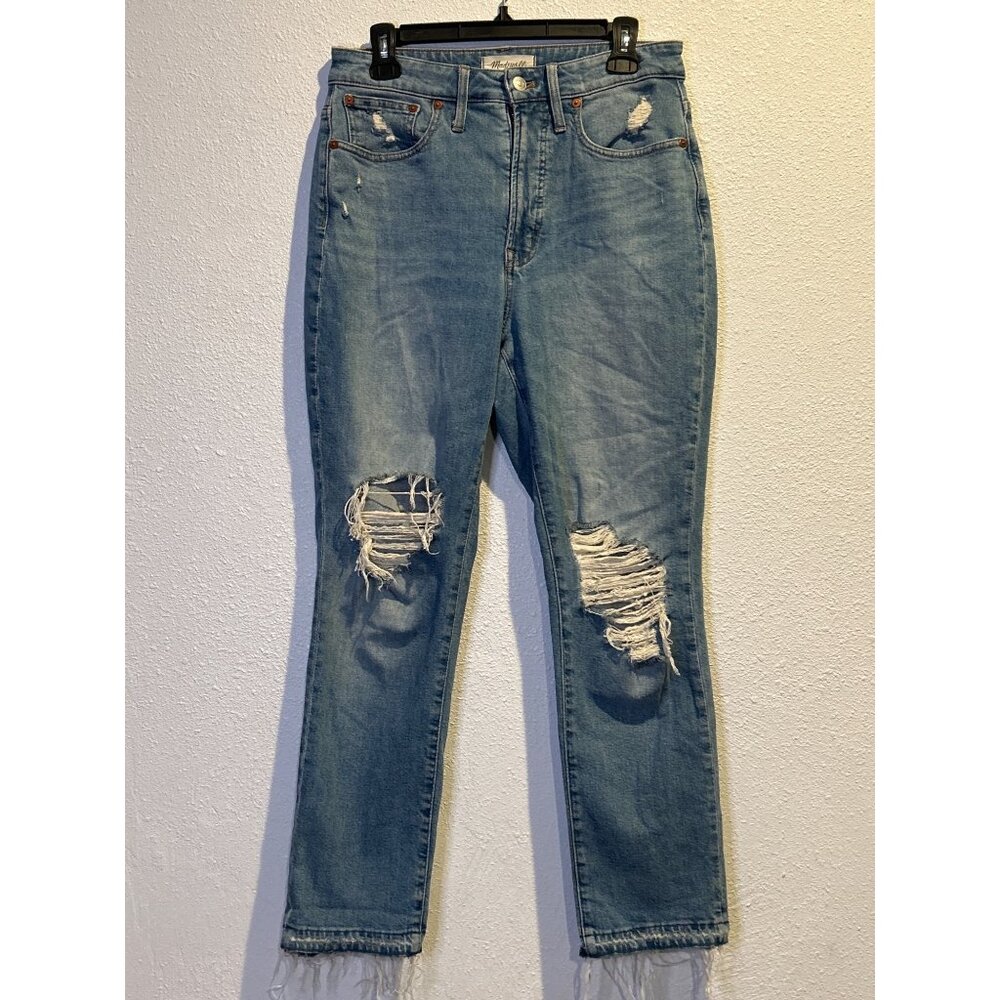 MADEWELL Curvy Perfect Vintage Skinny JEANS Womens 28 Blue Distressed Stretch